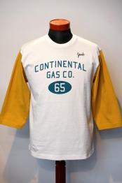 Pherrow's (フェローズ)　7分袖フットボールTシャツ　22S-PBUT1　"CONTINENTAL GAS CO."　ホワイト×イエロー