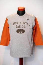 Pherrow's (フェローズ)　7分袖フットボールTシャツ　22S-PBUT1　"CONTINENTAL GAS CO."　H.グレー×オレンジ
