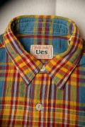 UES (ウエス)　追撚チェックシャツ　501501　サックスブルー