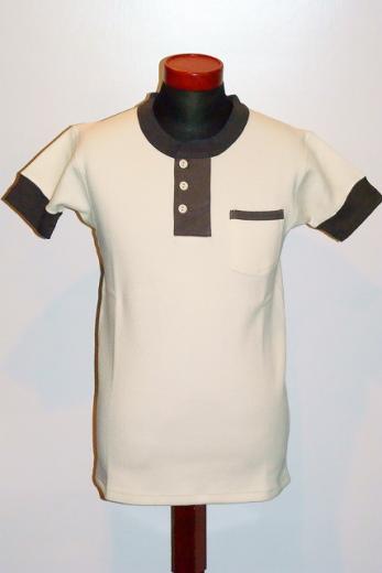Dapper's (ダッパーズ)　ヘンリーネック・半袖メッシュTシャツ　1000　オフホワイト×チャコール