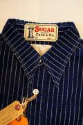 SUGAR CANE (シュガーケーン)　ウォバッシュストライプ・半袖ワークシャツ　SC36267　ネイビー・ワンウォッシュ