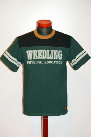 DELUXEWARE (デラックスウエア)　半袖Tシャツ　DLT-1505B　"WREDLING"　グリーン×ブラック