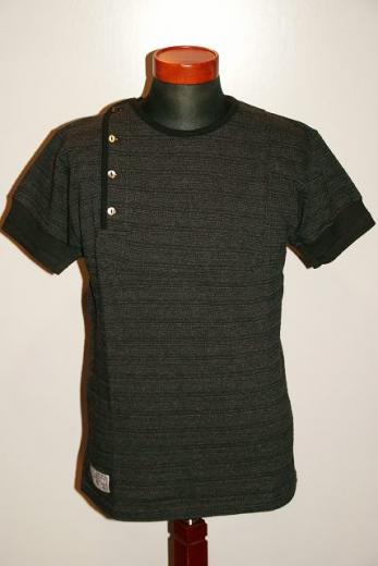 Dapper's (ダッパーズ)　サイドネックヘンリー・半袖Tシャツ　1181　"Classical Jaquard Sideneck Henley Rib Tee"　ブラック