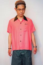 King Louie (キングルイ)　レーヨンボウリングシャツ　KL38666　"ALLEY GATORS"　ピンク