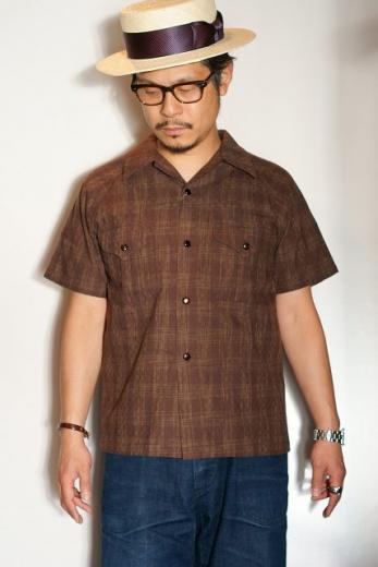 ADJUSTABLE COSTUME (アジャスタブルコスチューム)　半袖オープンカラーシャツ　AS-070　"KASURI OPEN S/S SHIRT"　ブラウン