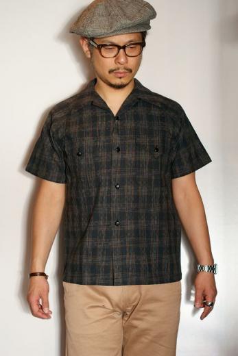 ADJUSTABLE COSTUME (アジャスタブルコスチューム)　半袖オープンカラーシャツ　AS-070　"KASURI OPEN S/S SHIRT"　ブラック