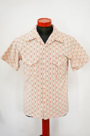 ADJUSTABLE COSTUME (アジャスタブルコスチューム)　半袖オープンカラーシャツ　AS-121　"COTTON DOBBY STRIPE S/S OPEN SHIRT"　ベージュ