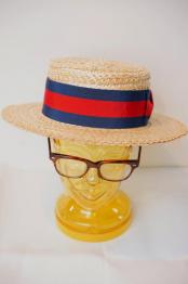 ADJUSTABLE COSTUME (アジャスタブルコスチューム)　ボーターハット(カンカン帽)　AHT-013　"Straw Boater Hat"　ネイビー×レッド