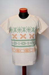 Dapper's (ダッパーズ)　半袖Tシャツ　1560　"Aztec Print Design Crew Neck Tee Special Sewing Model"　オフ/グリーン/ブリック