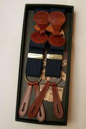 Dapper's (ダッパーズ)　Hバックスタイル・クラシカルサスペンダー　1287A　"Classical Suspenders by Gevaert"　ネイビー/グレー×タン